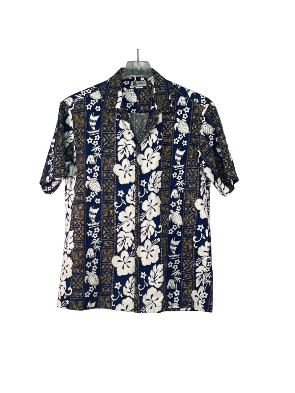 Aloha Republic Mens Hawaiian Shirt Blue White Floral XLarge Cotton Button Down